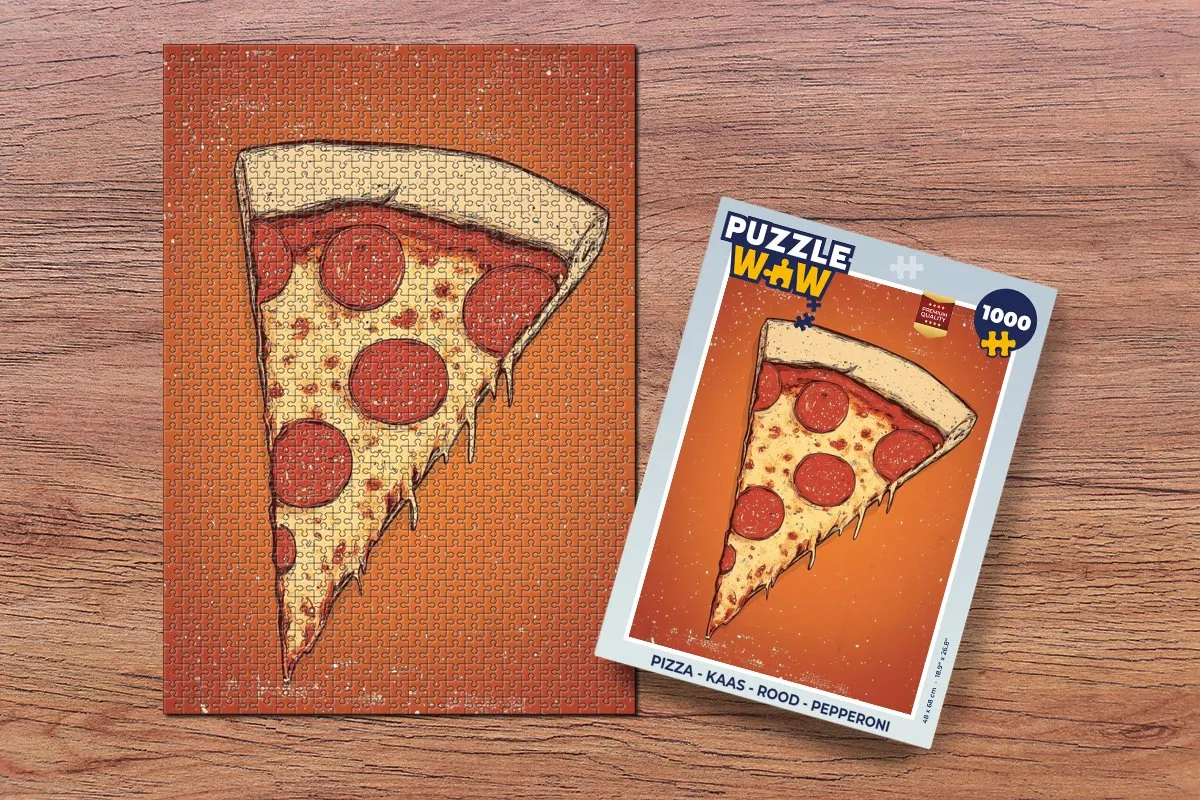 PuzzleWow Pizza Puzzel 1000 Stuks - Kaas/Pepperoni - Rood
