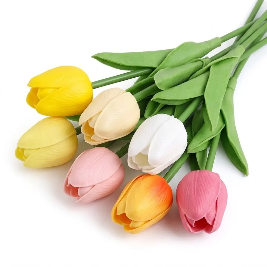 Gemengde kleuren kunstbloemen tulpen set van 7 stuks kunstbloemen decoratie voor