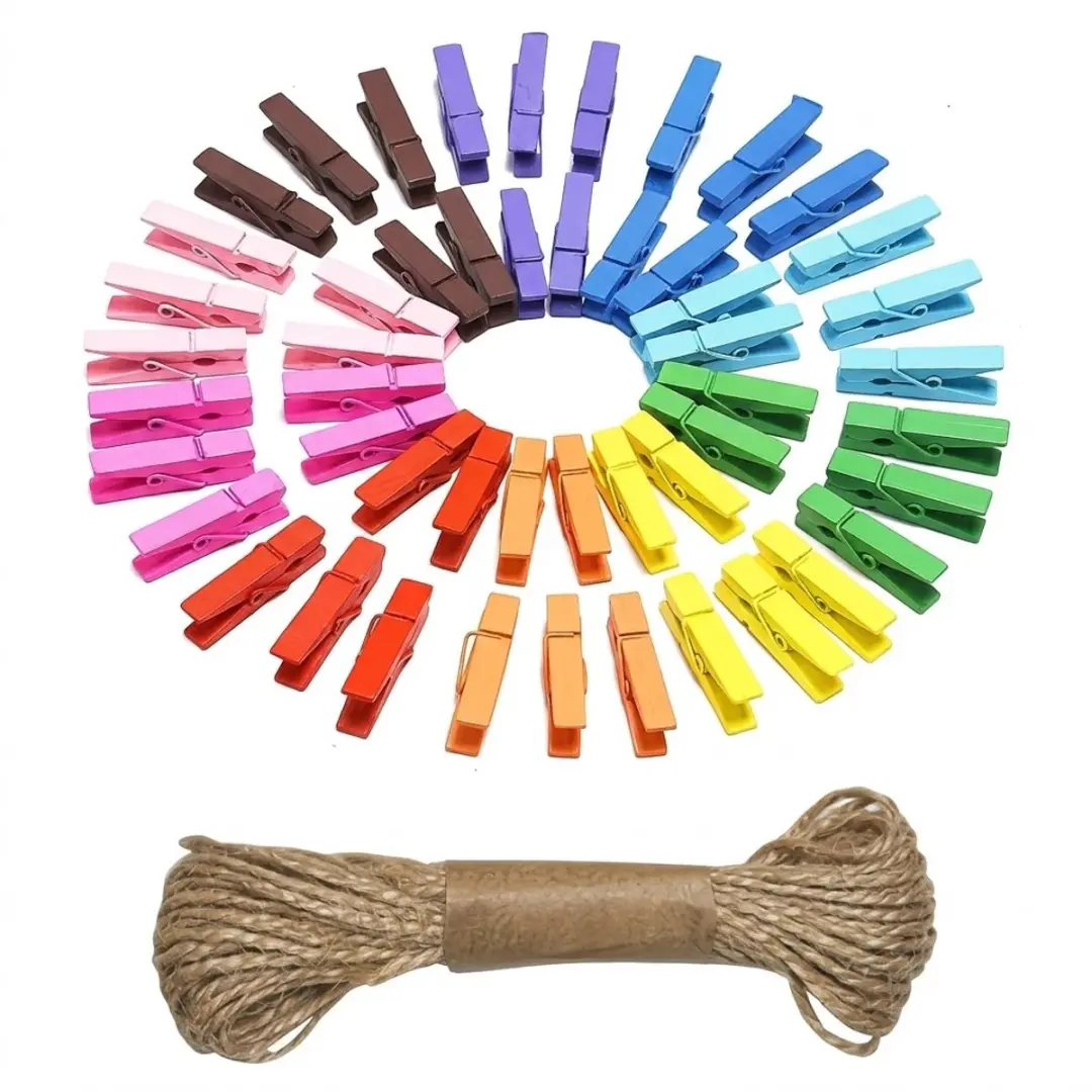Multikleur fotoslinger accessoires set met gekleurde clips en touw voor dames en