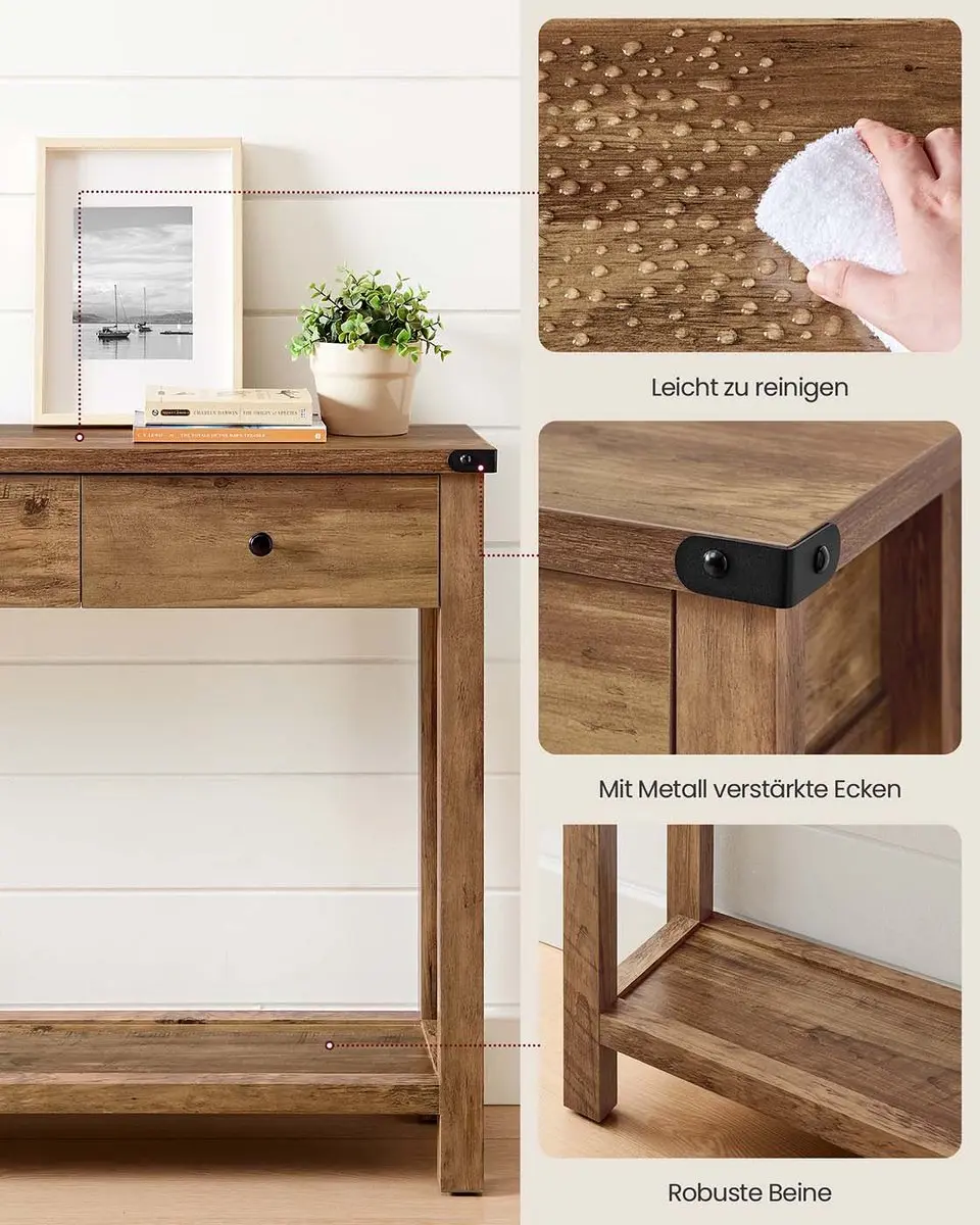 Songmics Consoletafel 120cm Honingbruin - afbeelding 4 van 6
