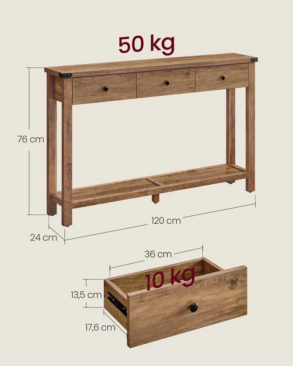 Songmics Consoletafel 120cm Honingbruin - afbeelding 5 van 6