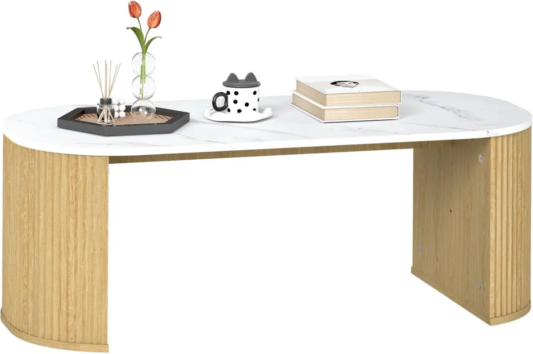 HOMCOM-Salontafel-110x50x40cm-Spaanplaat-Natuurlijk Hout