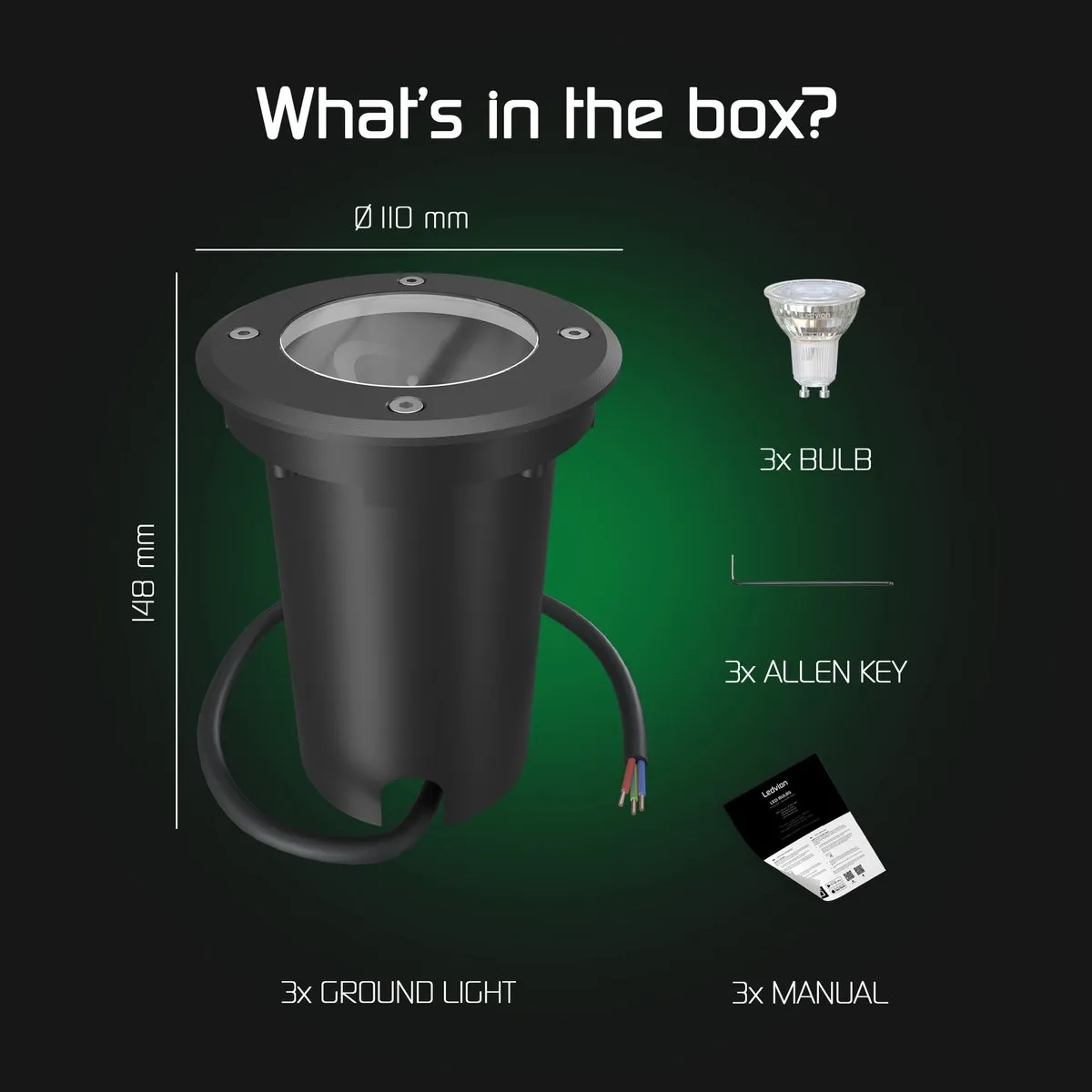 LEDVION 3X LED Grondspot 3W 2700K - 3 Stuks