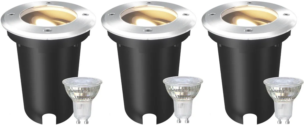 LEDVION 3X LED Grondspot 3W 2700K - 3 Stuks