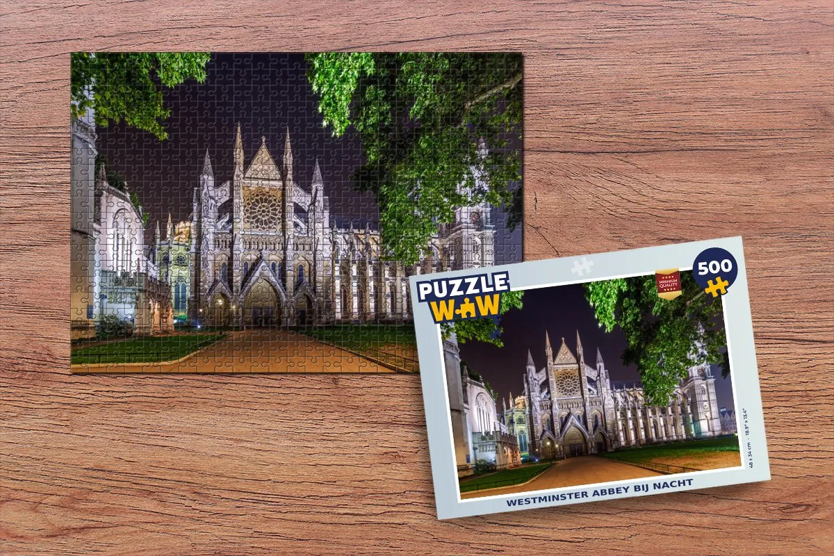 PuzzleWow Westminster Abbey bij nacht Legpuzzel 500 Stuks - Multicolor