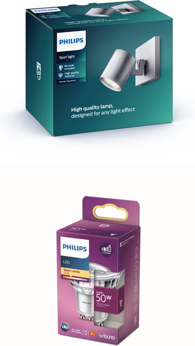 Philips Runner Opbouwspot Aluminium - Warmwit 4.6W GU10