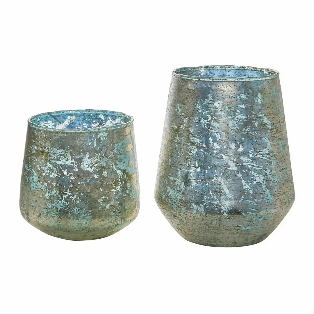 Loberon Windlichtset 2 Stuks Gare Antiekblauw/Goud