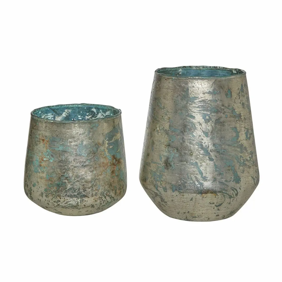 Loberon Windlichtset 2 Stuks Gare Antiekblauw/Goud - afbeelding 3 van 6