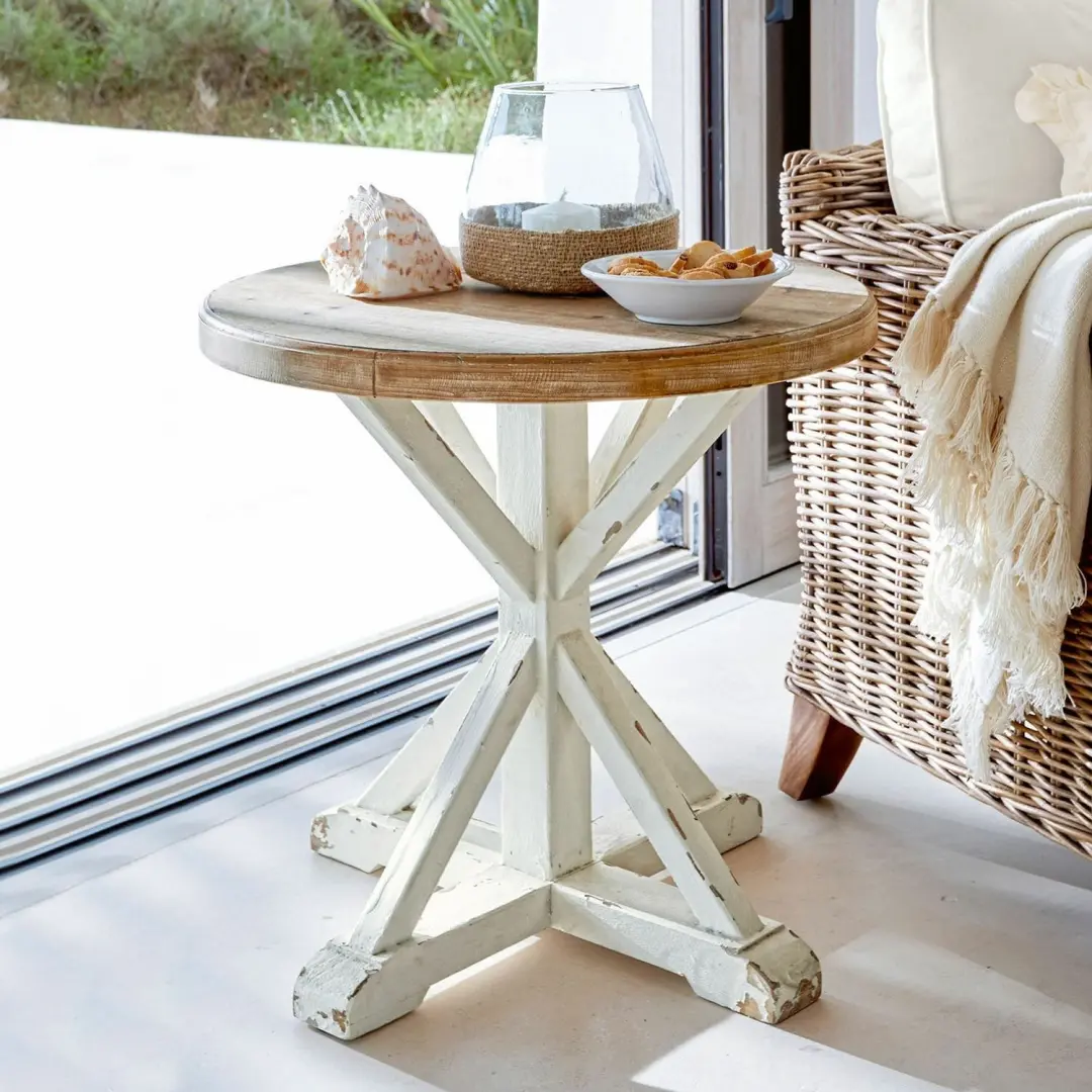 Loberon Frapelle Bijzettafel 60cm - Antiekwit/Bruin - afbeelding 4 van 6
