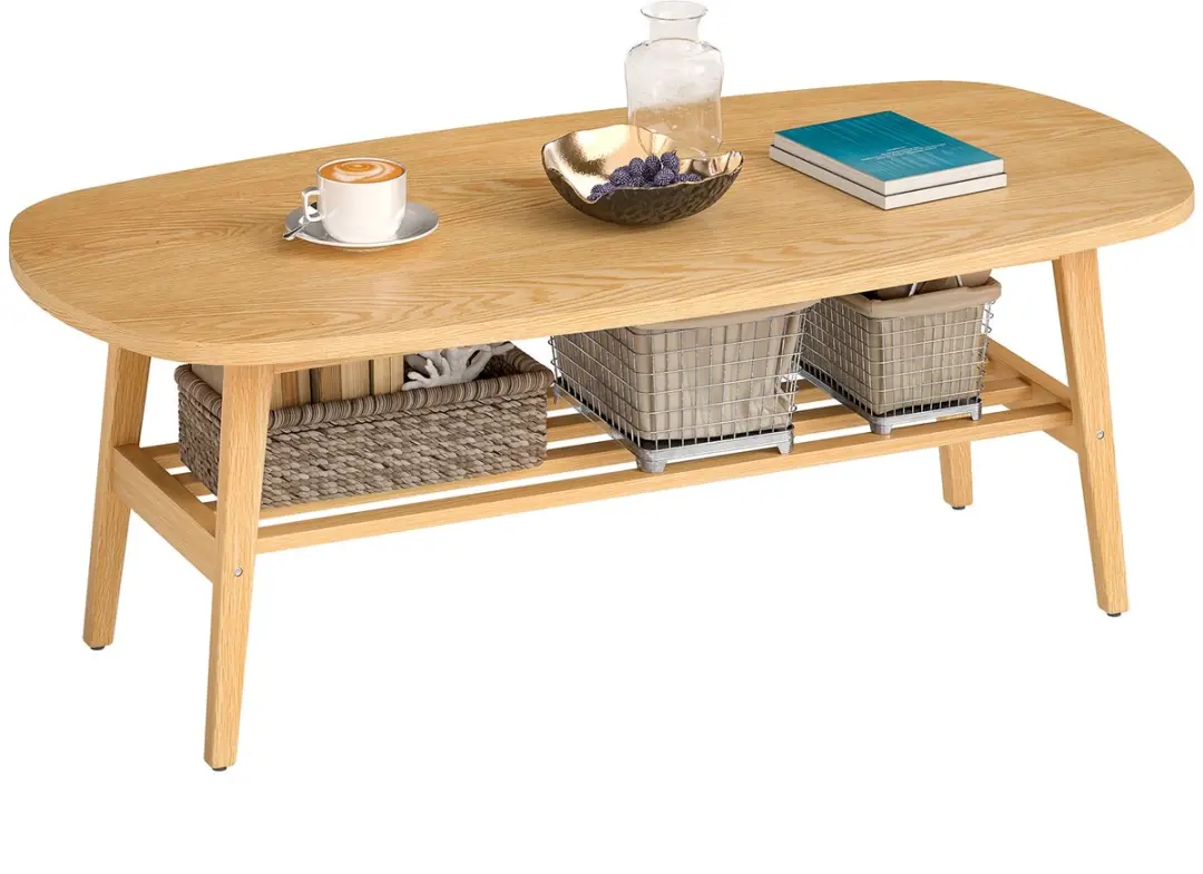 HOMCOM Coffee Table-Mehrschichtplatte, Kautschukbaumholz-120L x 60B x 42H cm-Nat