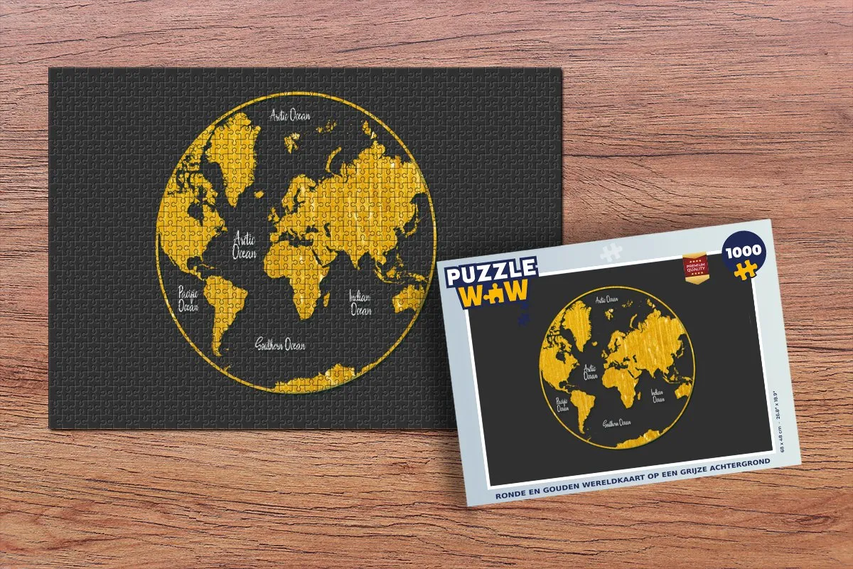 PuzzleWow Wereldkaart Legpuzzel 1000 Stuks - Goud