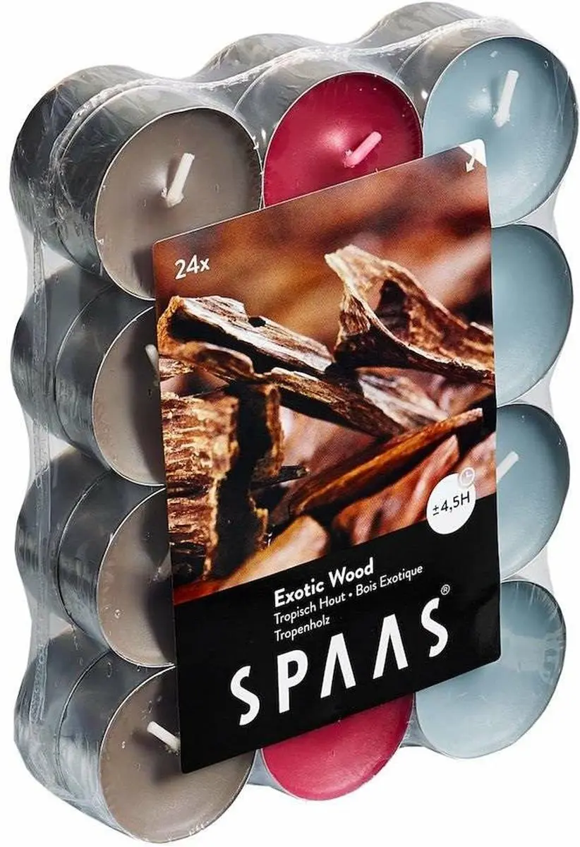 Spaas Geurtheelichtjes/waxinelichtjes - 24x - Exotic Wood - 4,5 branduren - geurkaarsen