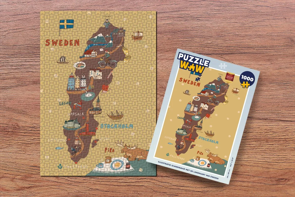 PuzzleWow Scandinavië Zweden Puzzel 1000 Stuks - Multicolor