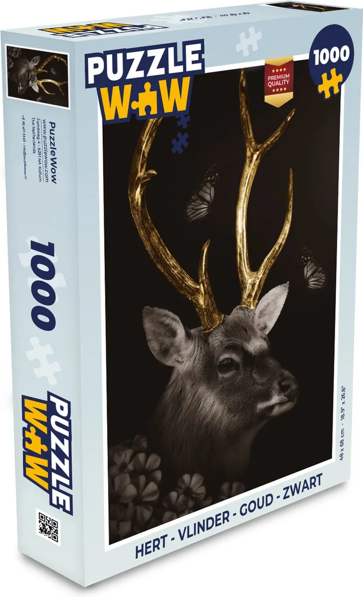 PuzzleWow Hert - Vlinder Puzzel 1000 Stuks - Multicolor