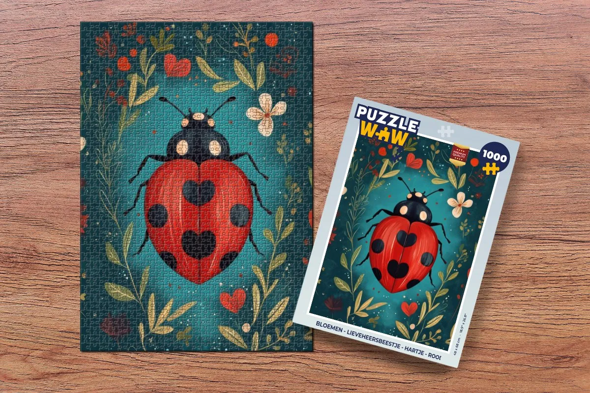 PuzzleWow Legpuzzel Bloemen - Lieveheersbeestje 1000 Stuks - Rood