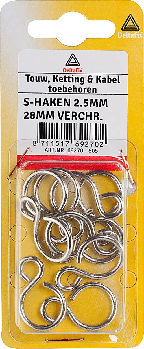 Deltafix s-haak vernikkeld 28 mm x 2.5mm 10st.