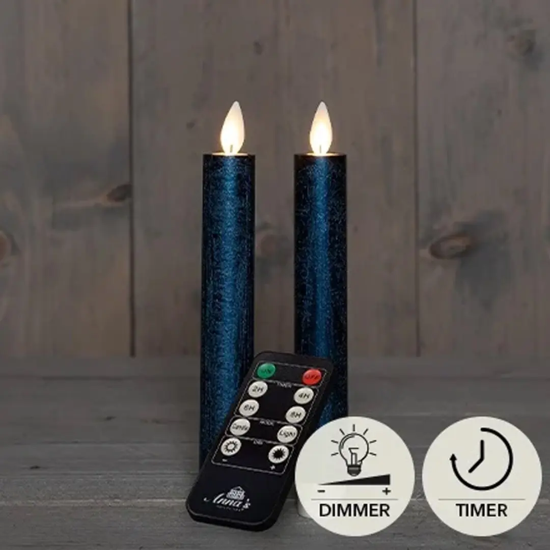 Anna's Collection LED Dinerkaarsen 18cm Metallic Blauw - 2 Stuks - afbeelding 2 van 3