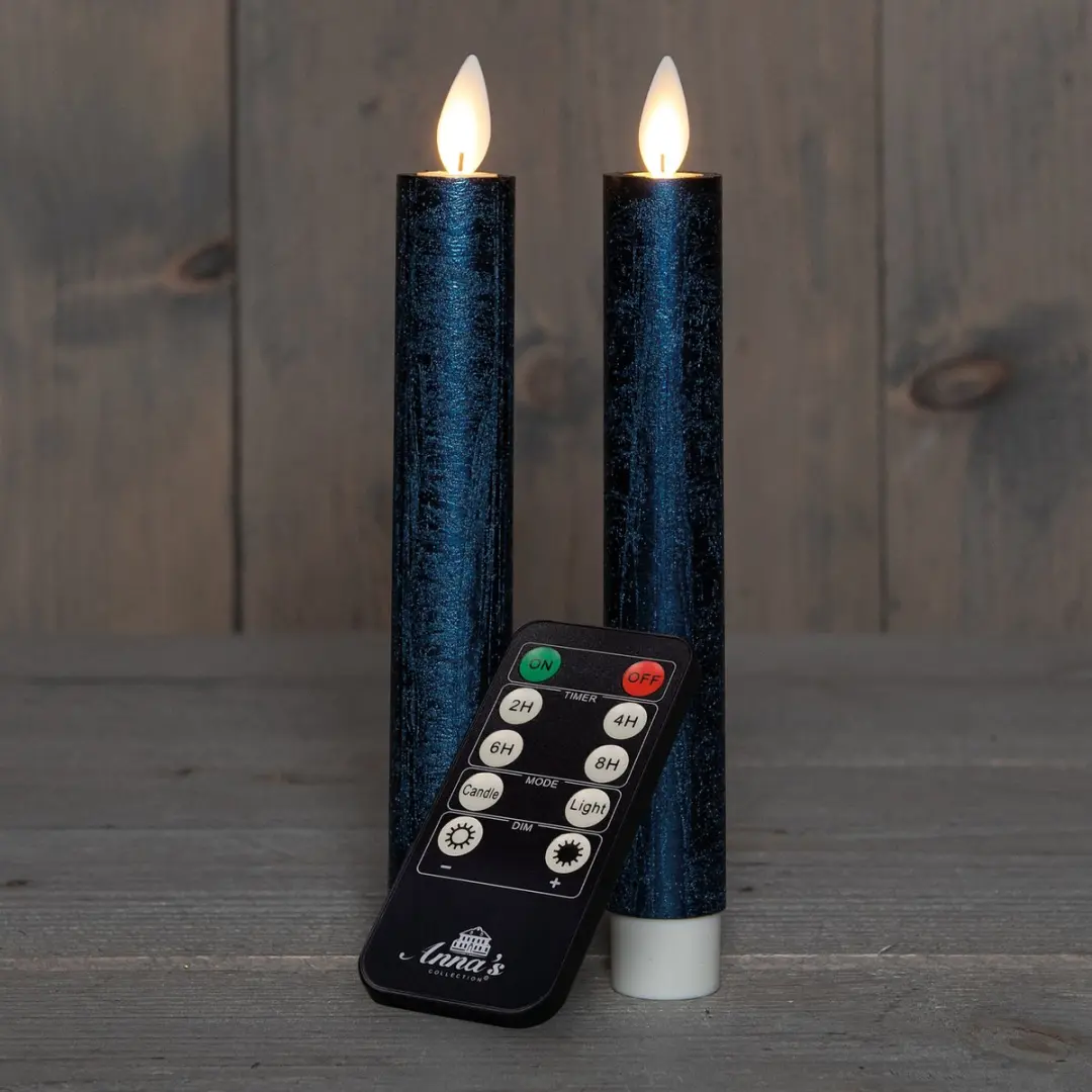 Anna's Collection LED Dinerkaarsen 18cm Metallic Blauw - 2 Stuks - afbeelding 3 van 3