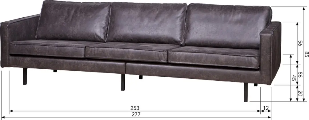 WOOOD Rodeo 3-Zits Bank - Zwart - 85x277x86 - afbeelding 6 van 6