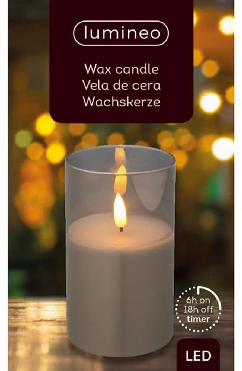 Lumineo LED Kaars 12,5cm Rookgrijs Glas - Warm Wit - afbeelding 2 van 4