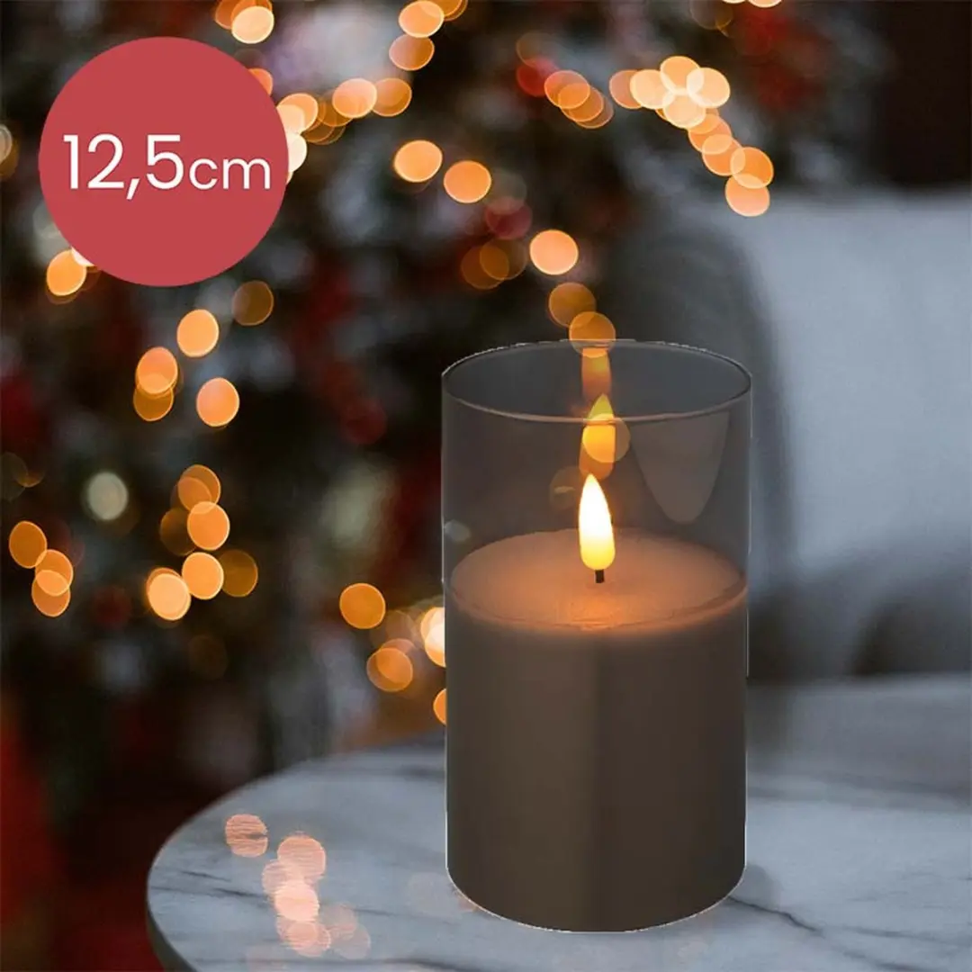 Lumineo LED Kaars 12,5cm Rookgrijs Glas
