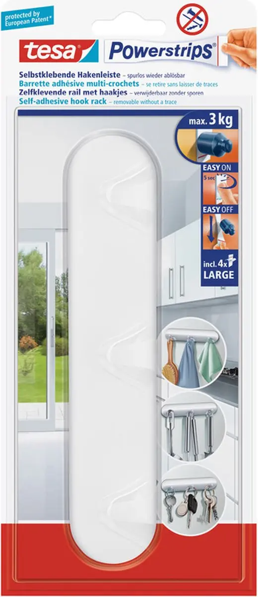 3x tesa powerstrips hakenrek large 3-haaks - klusbenodigdheden - huishouden - verwijderbare haken - opplak hakenrekje