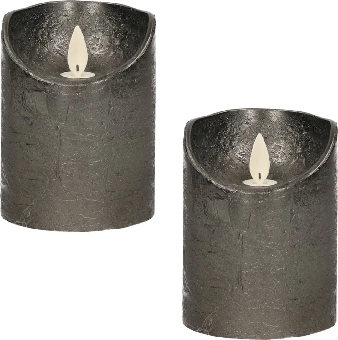 2x Antraciete LED kaarsen / stompkaarsen 10 cm