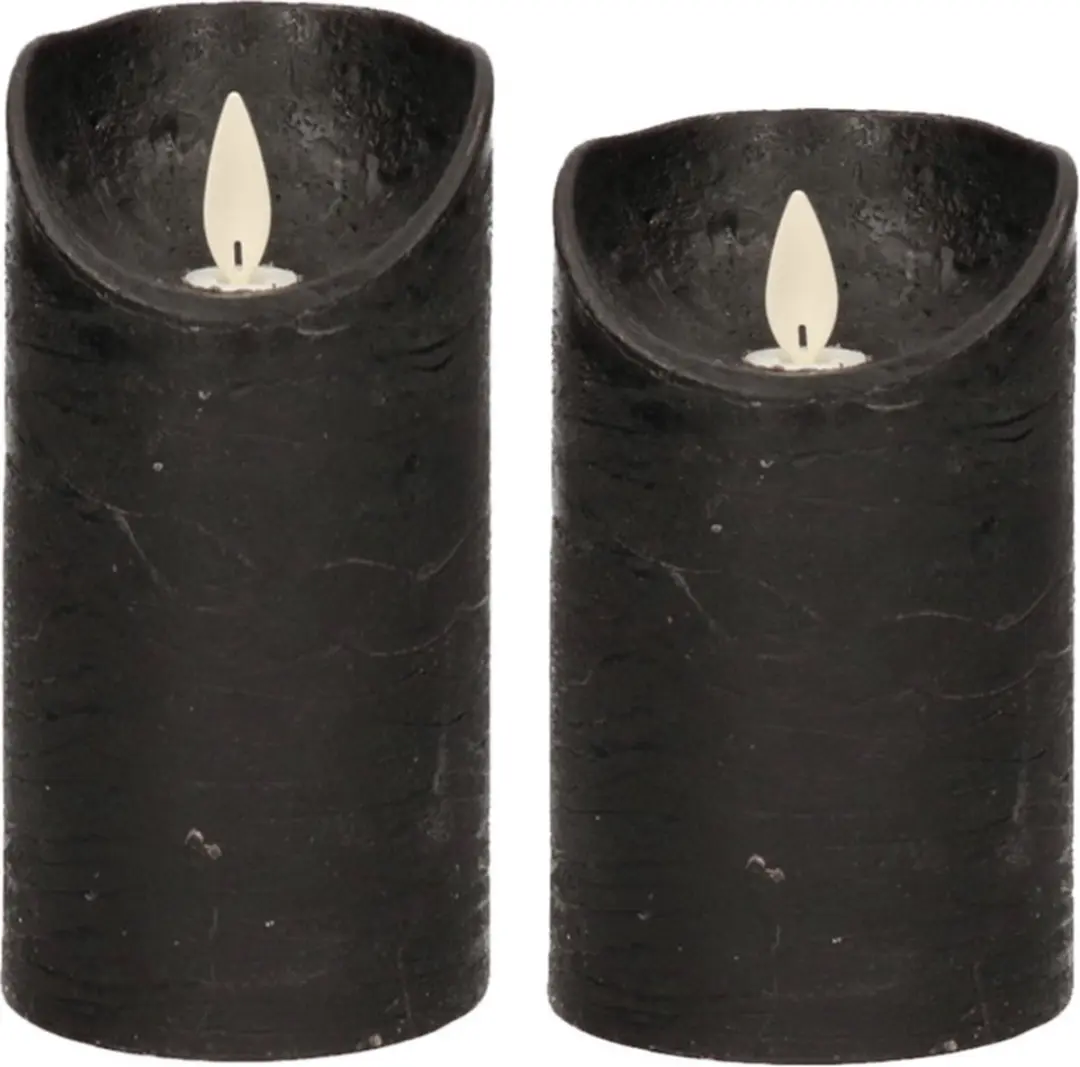 Set van 2x stuks Zwarte Led kaarsen met bewegende vlam