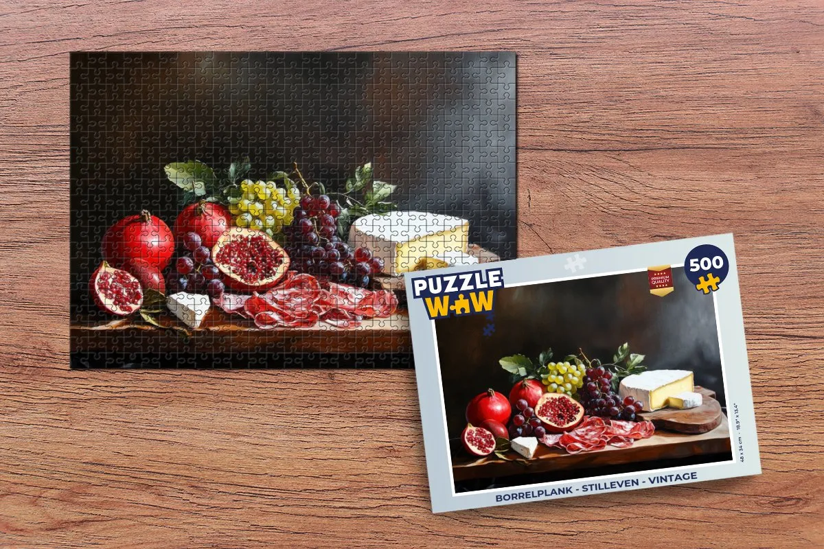 PuzzleWow Borrelplank Stilleven Legpuzzel 500 Stuks - Fruitplank