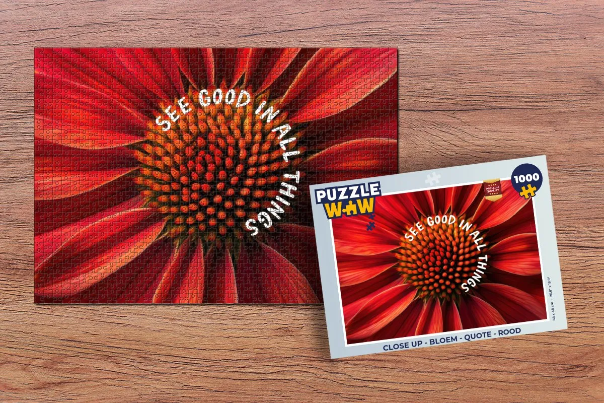PuzzleWow Close Up Bloem Quote Legpuzzel 1000 Stuks - Rood