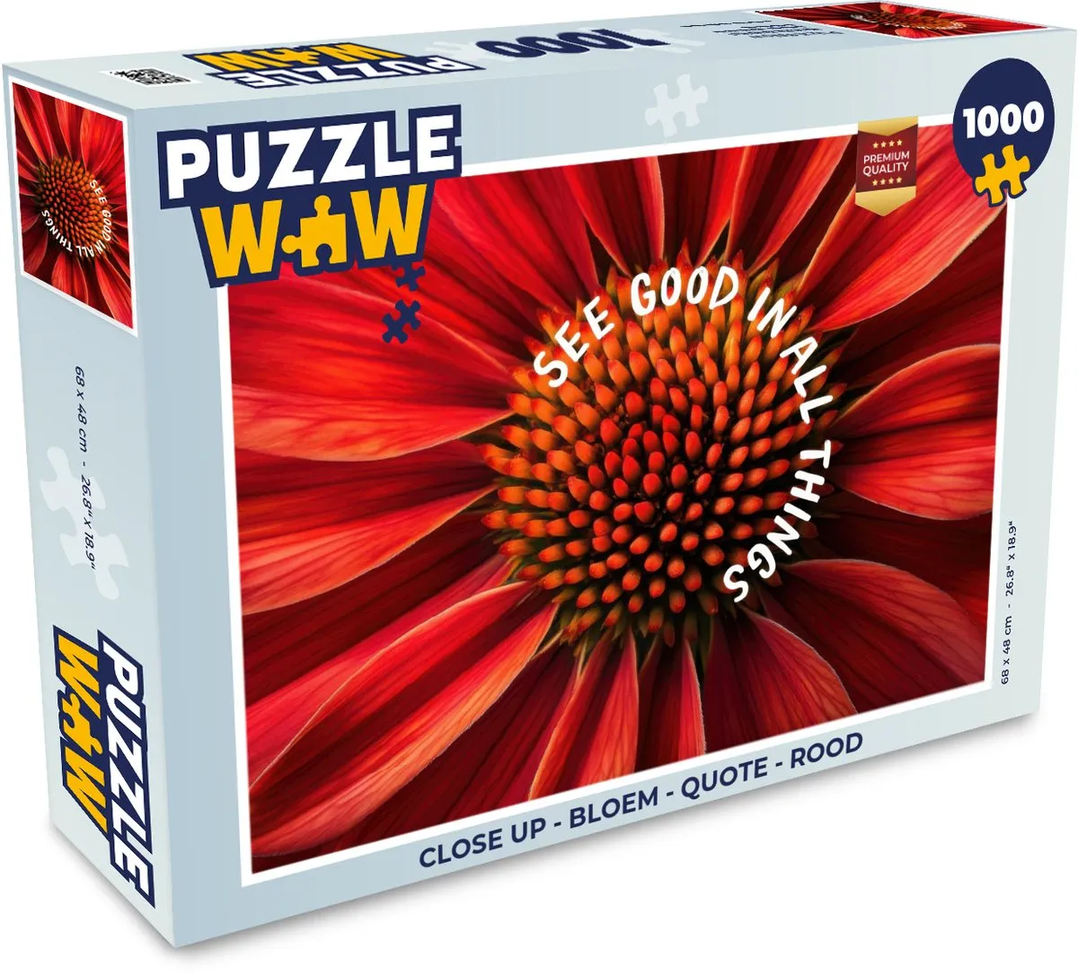 PuzzleWow Close Up Bloem Quote Legpuzzel 1000 Stuks - Rood