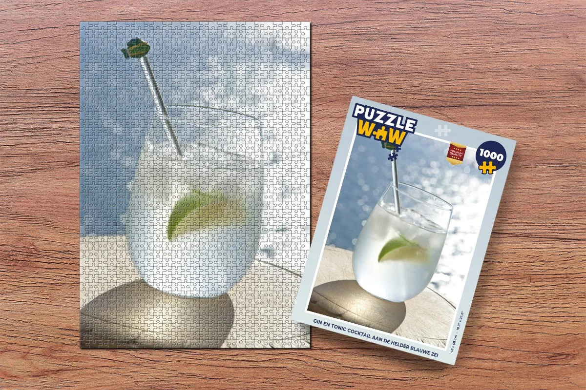 PuzzleWow Gin & Tonic Cocktail aan de Zee Legpuzzel 1000 Stuks - Multicolor