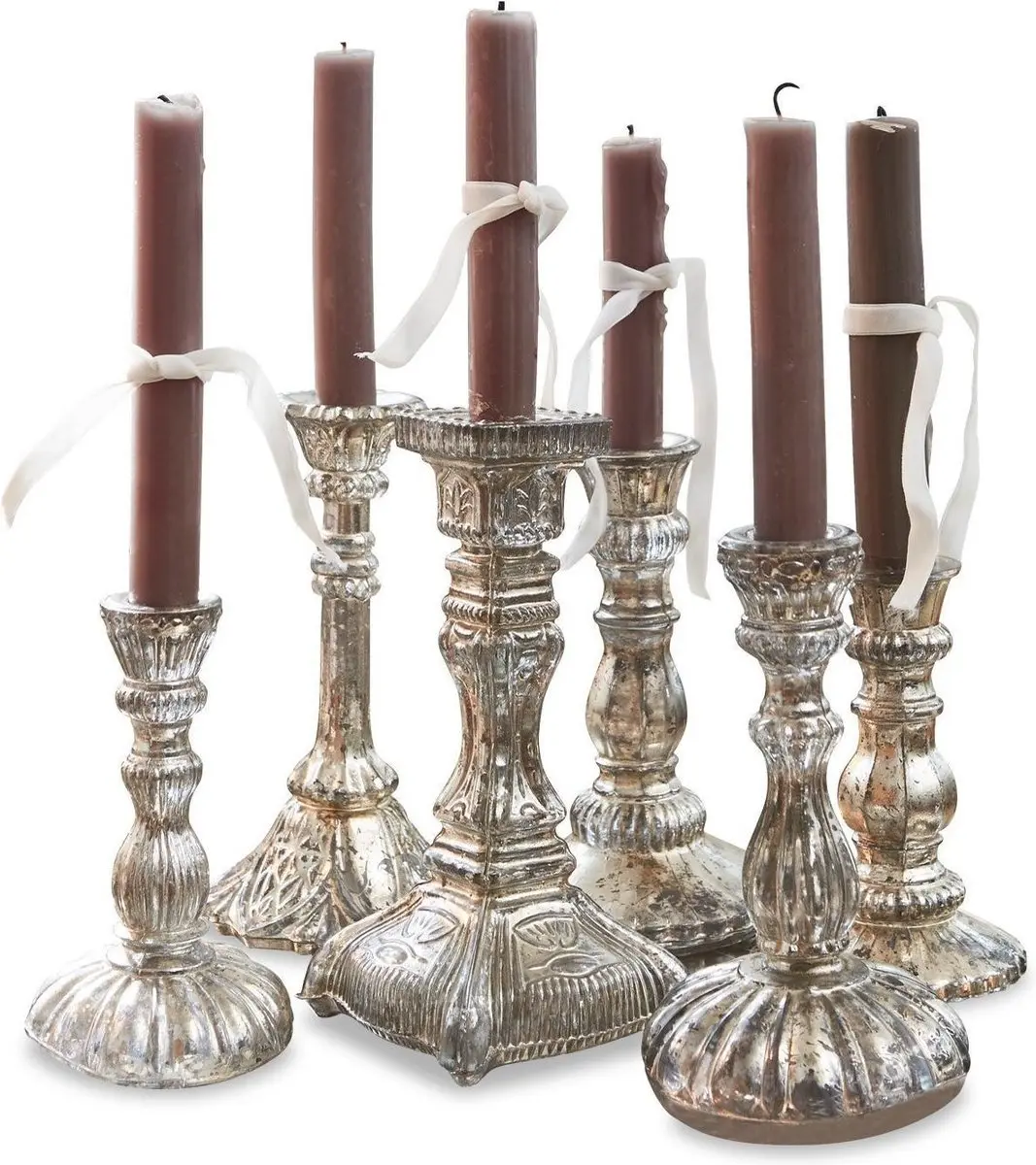 Loberon Adolpha Kandelaar - 6 Stuks Antiekzilverkleurig - afbeelding 2 van 6
