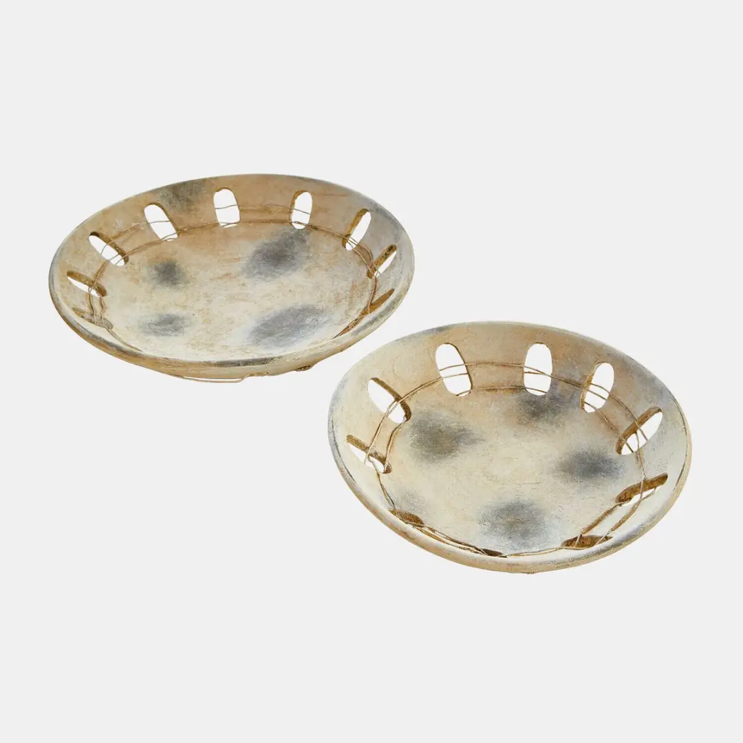 Loberon Delunas Decoratieve Schaal Set - 2 Stuks Ø40,5cm Grijs/Crème - afbeelding 6 van 6