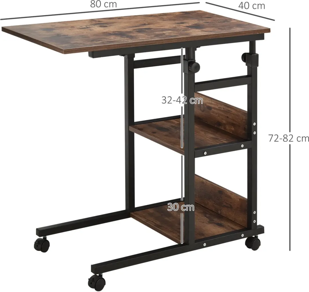 Homcom Bijzettafel op wielen verstelbaar - 2 planken - Zwart - afbeelding 3 van 6