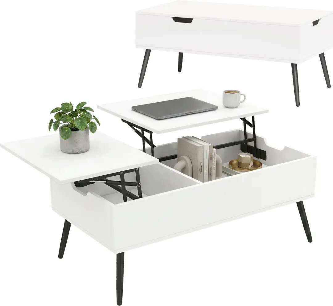 HOMCOM Coffee Table-Spanplatte, Metall-100 x 50 x 58 cm-Weiß