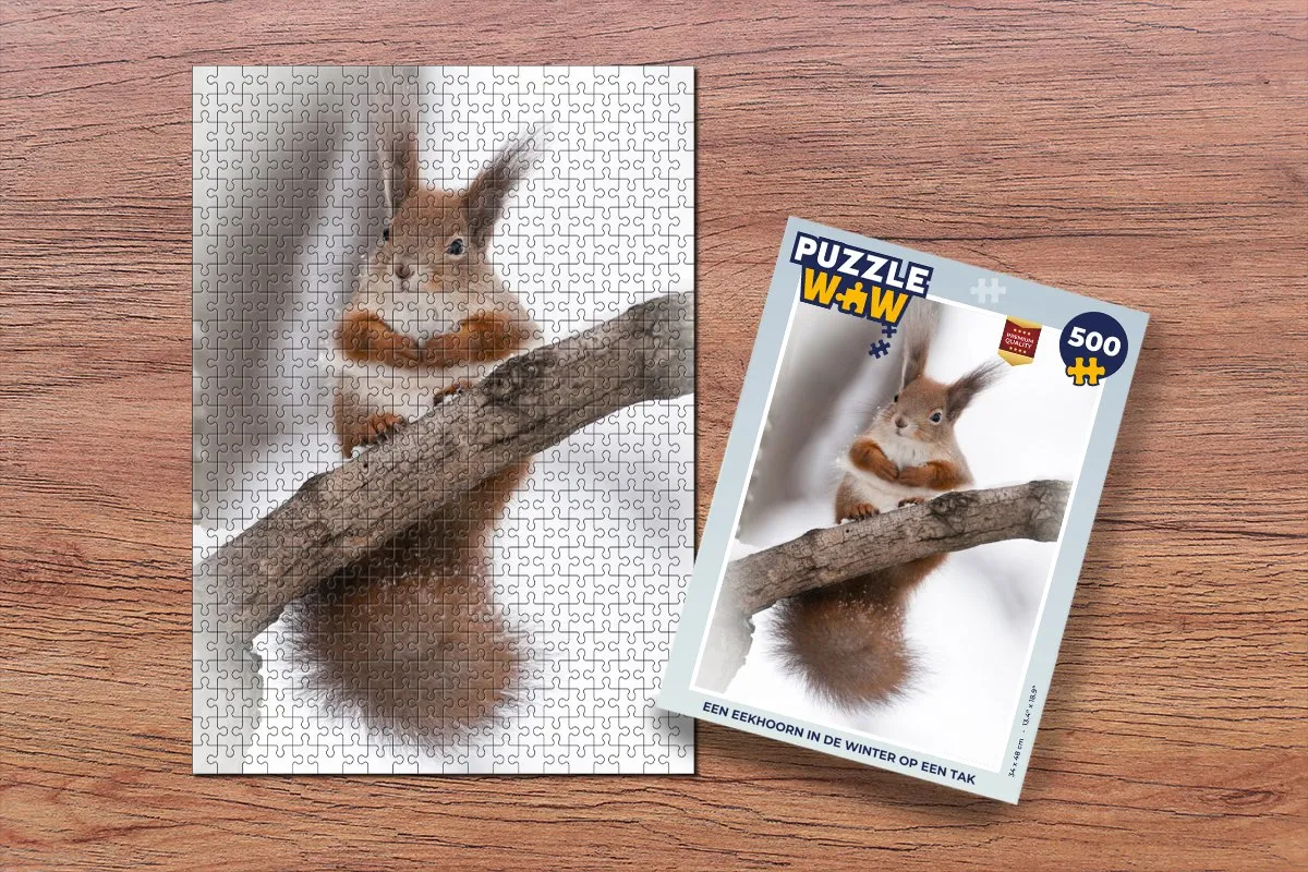 PuzzleWow Legpuzzel Eekhoorn Boom Sneeuwvlok 500 Stuks - Multicolor