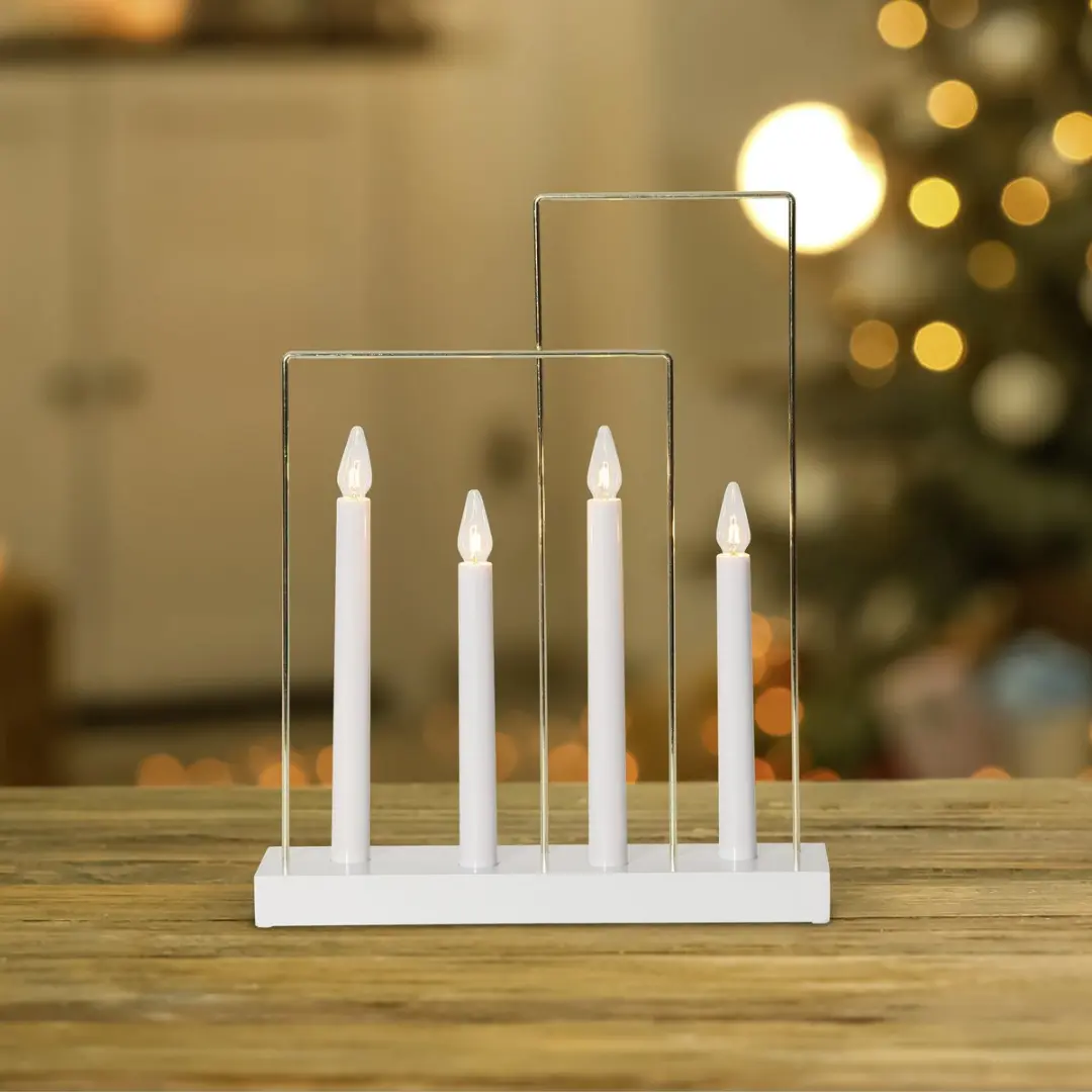 Star Trading Glossy Raamkandelaar 4-lamps - Wit/Goud - afbeelding 4 van 6