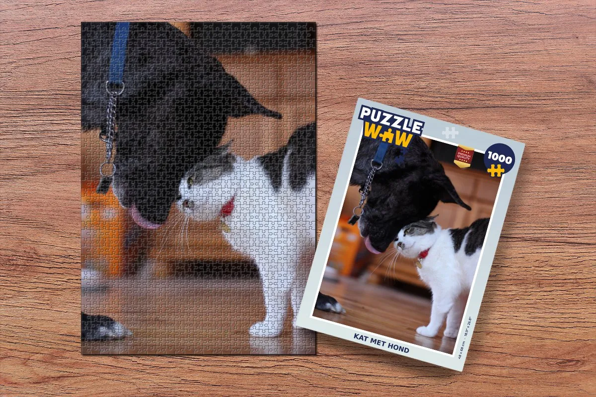 PuzzleWow Legpuzzel 1000 Stuks - Kat & Hond Multicolor