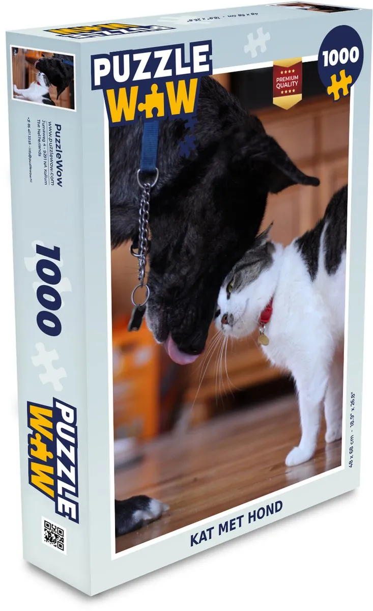 PuzzleWow Legpuzzel 1000 Stuks - Kat & Hond Multicolor