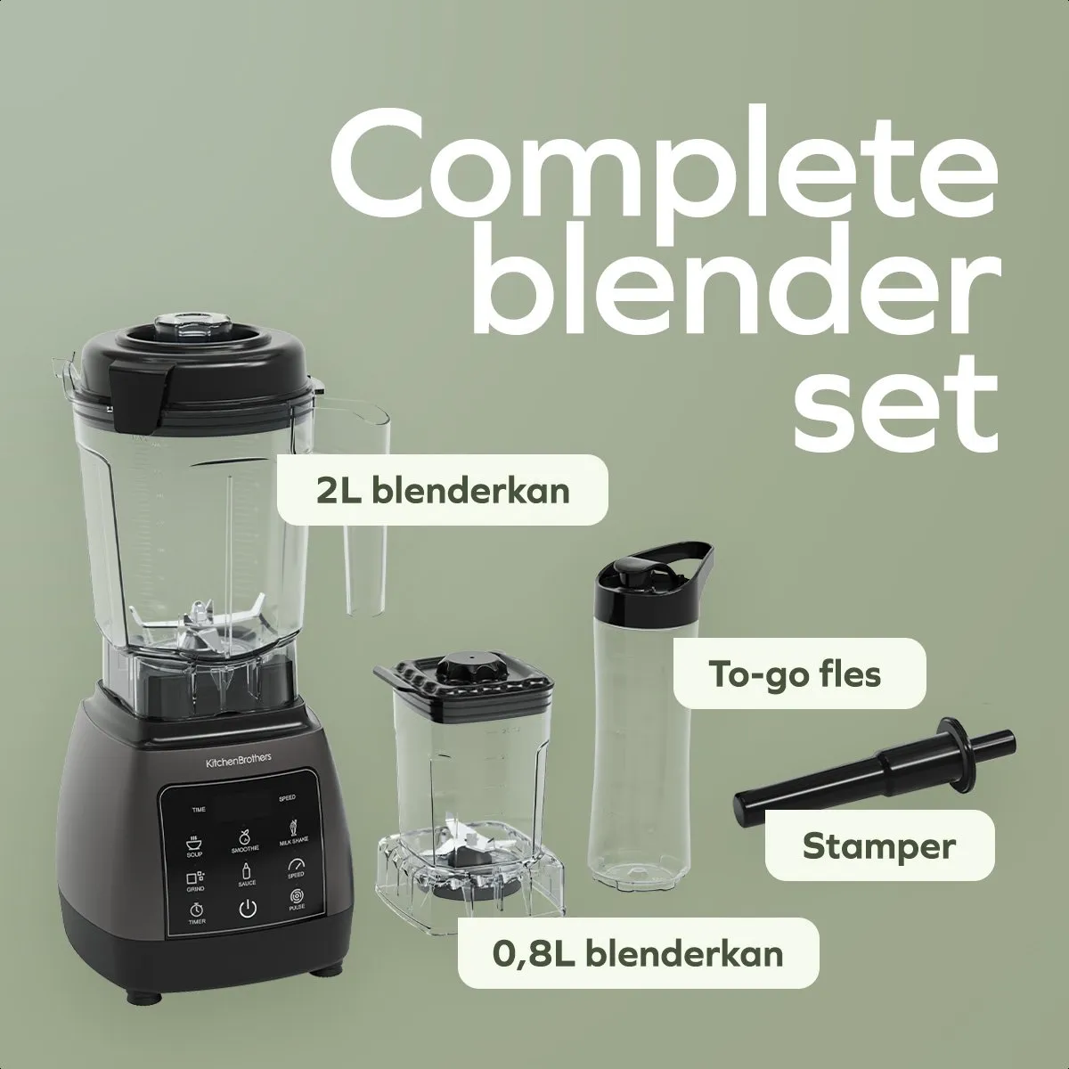 KitchenBrothers 2-in-1 Power Blender 1600W - Metallic Grijs - afbeelding 6 van 6