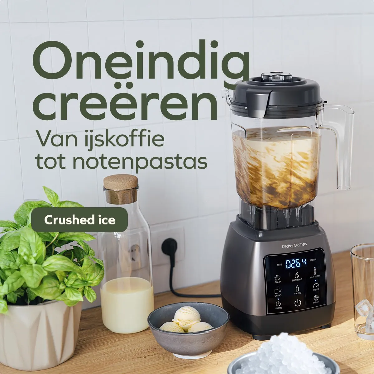 KitchenBrothers 2-in-1 Power Blender 1600W - Metallic Grijs