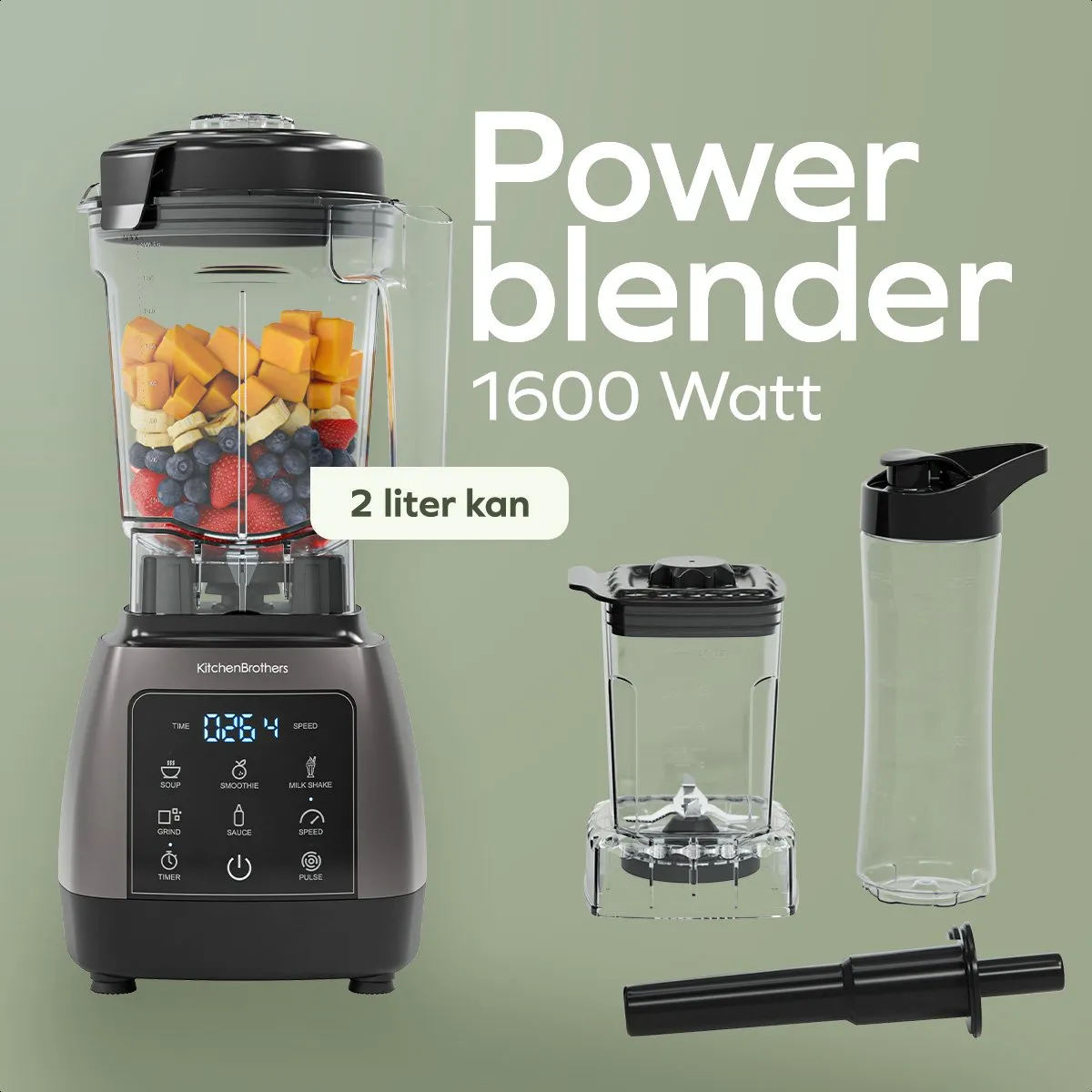 KitchenBrothers 2-in-1 Power Blender 1600W - Metallic Grijs