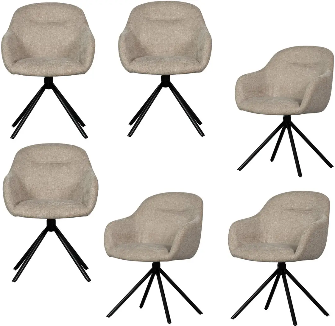 WOOOD Grant-Jaki Eetkamerstoelen - Chenille - Zand - Set van 6