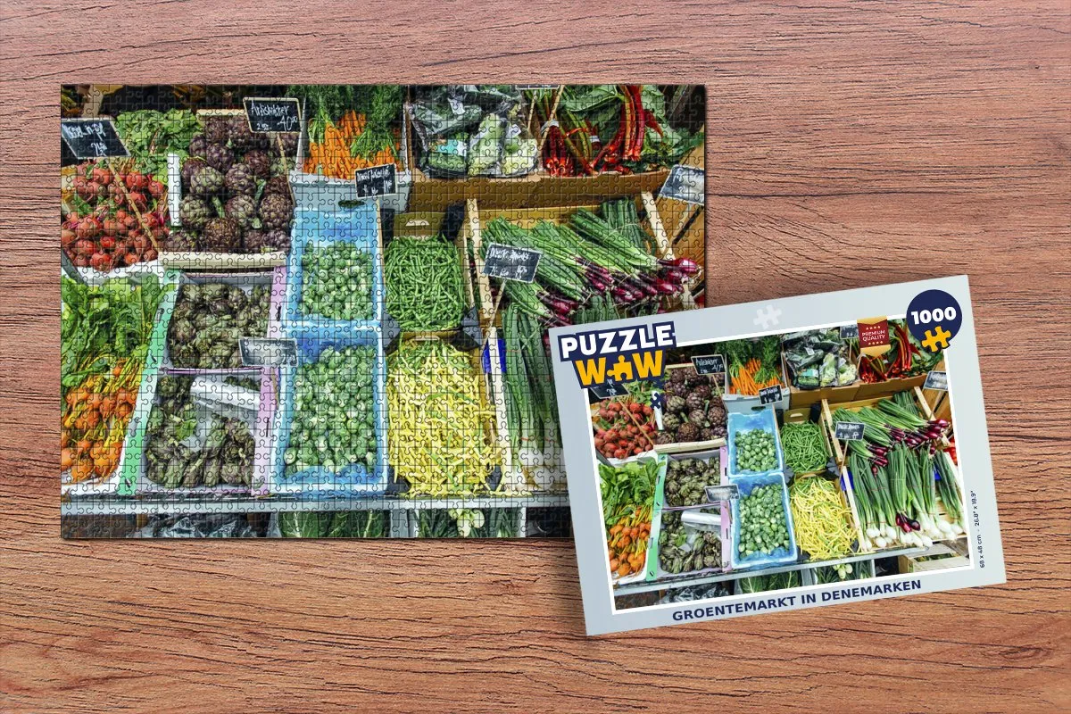 PuzzleWow Groentemarkt in Denemarken Legpuzzel 1000 Stuks - Multicolor