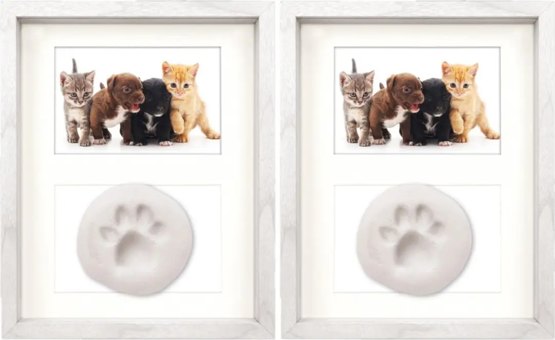 2x stuks houten fotolijstje met pootafdruk kit geschikt voor een foto van 10 x 1