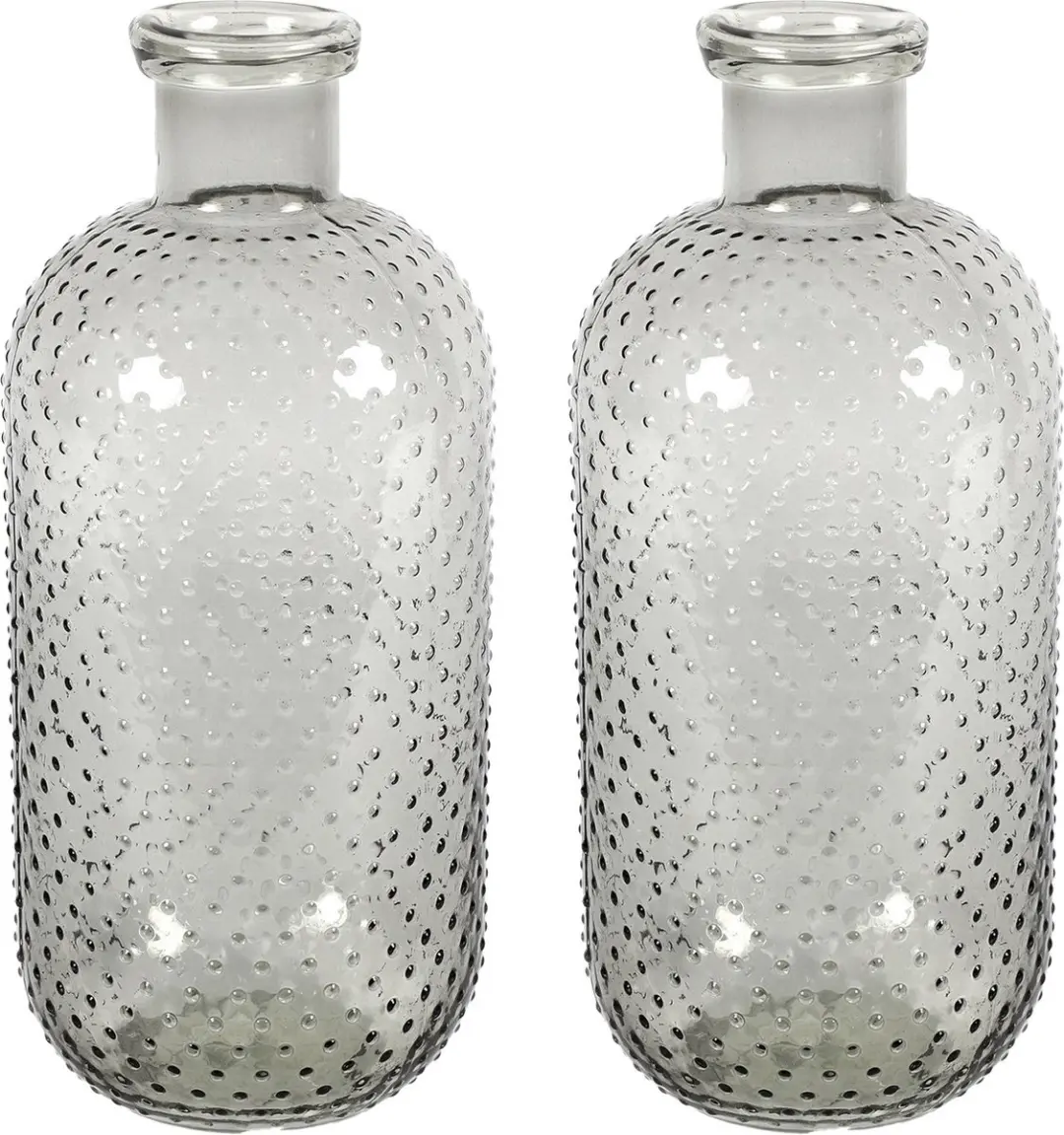 Countryfield Bloemenvaas Cactus Dots - 2x - grijs transparant - glas - D15 x H35 cm