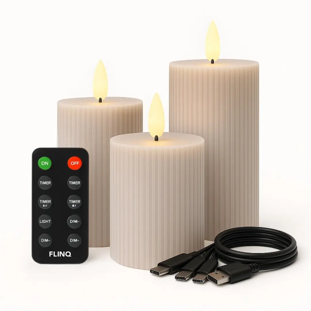 FlinQ Oplaadbare LED Kaarsen met Bewegende Vlam Ribbed