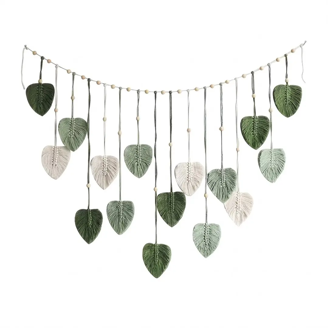 Groen wit bladeren wandkleden unisex boho slinger decoratie met hangende bladere