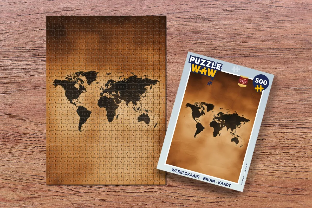 PuzzleWow Wereldkaart Legpuzzel 500 Stuks - Bruin